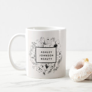 Modernes botanisches Erröten mit schwarzer Markenb Kaffeetasse