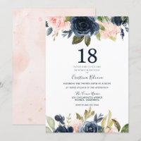 Modernes Botanisches Erröten & Navy Bloral 18. Geb