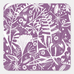 Modernes botanisches florales Lila Quadratischer Aufkleber
