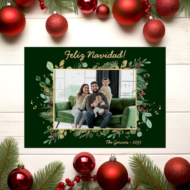 Modernes botanisches Foto Feliz Navidad Feiertagskarte (Von Creator hochgeladen)
