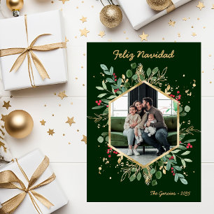 Modernes botanisches Foto Feliz Navidad Feiertagskarte