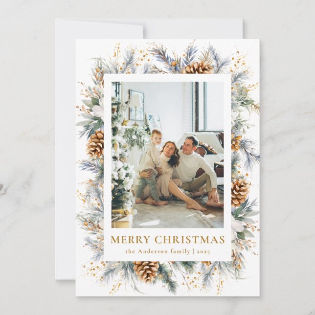 Modernes botanisches Foto formt frohe Weihnachten (Vorderseite)