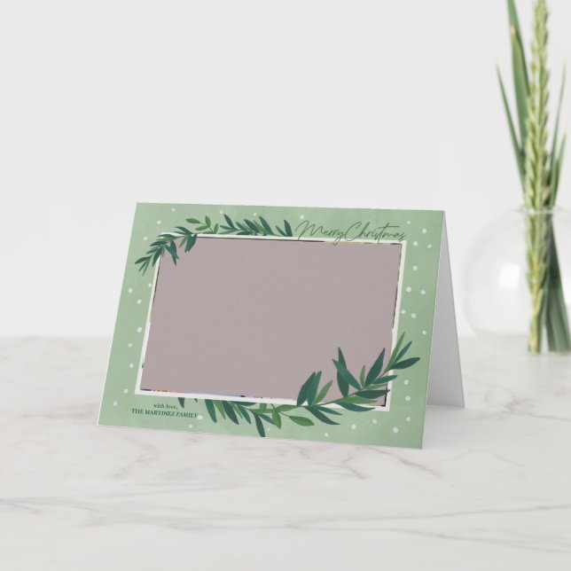 Modernes botanisches Foto Grün Frohe Weihnachten (Vorderseite)