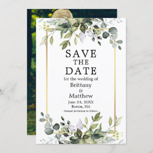 Modernes Botanisches Foto Wasserfarbe Gold Save The Date