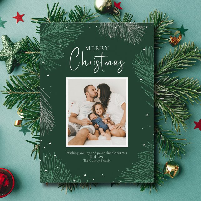 Modernes botanisches frostiges Weihnachtsfest-Foto Feiertagskarte (Von Creator hochgeladen)