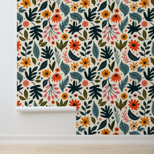 Modernes Botanisches Gartenmuster - Trendy Orange Tapete