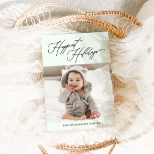 Modernes botanisches Grünes Foto mit viel Glück Feiertagskarte