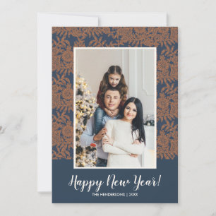 Modernes botanisches Happy New Year Family Foto Feiertagskarte