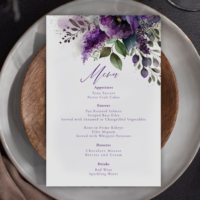 Modernes Botanisches Hochzeitsmenü (Modern Elegant Botanical Floral Wedding Menu)