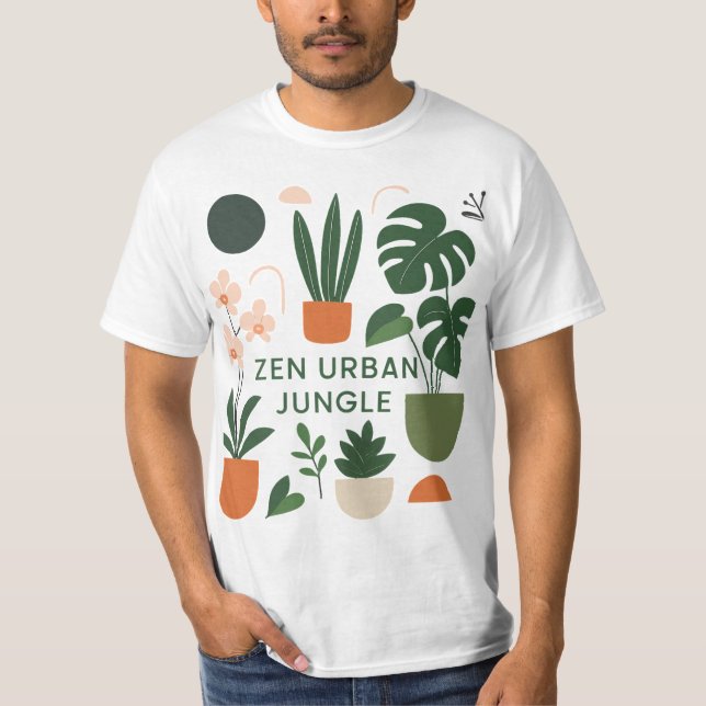 Modernes Botanisches Kunstdrucken: Zen Urban Jungl T-Shirt (Vorderseite)