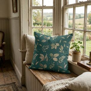 Modernes botanisches Leaf Muster dunkel Aquamarin Kissen