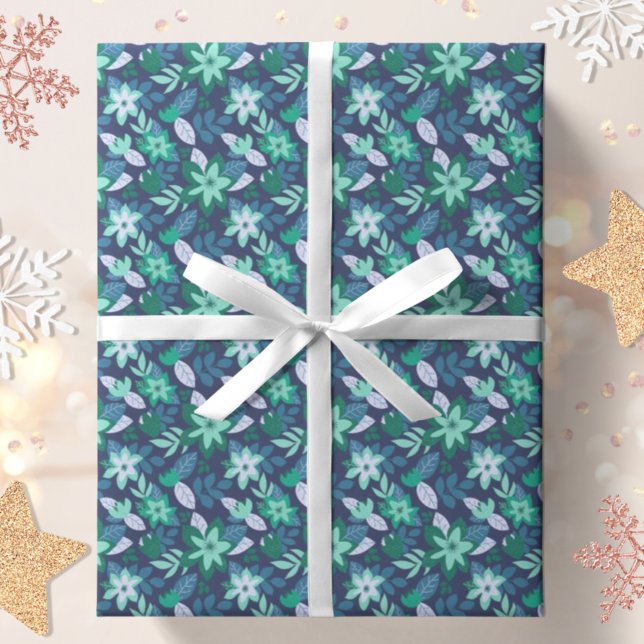 Modernes botanisches Lila Aquamarines Weihnachtsfe Geschenkpapier (Von Creator hochgeladen)