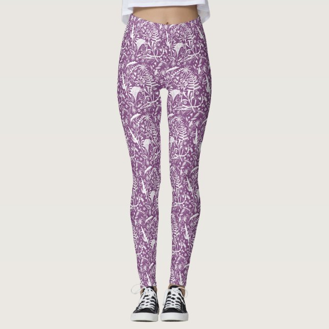 Modernes botanisches Lila Leggings (Vorderseite)