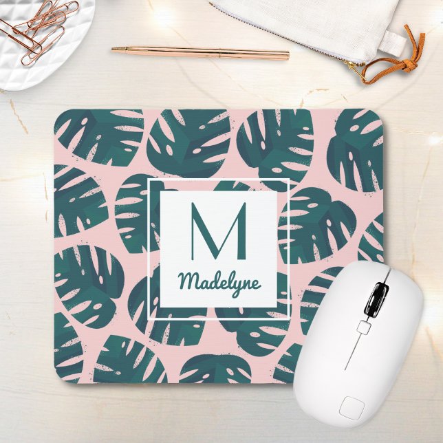 Modernes Botanisches Monsterisches Leaf Personalis Mousepad (Von Creator hochgeladen)