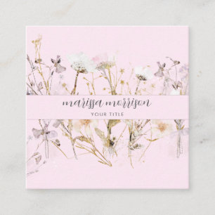 Modernes Botanisches rosa Schwarzes Namensschild Quadratische Visitenkarte