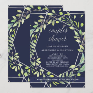 Modernes botanisches Silver and Blue Couples Dus Einladung