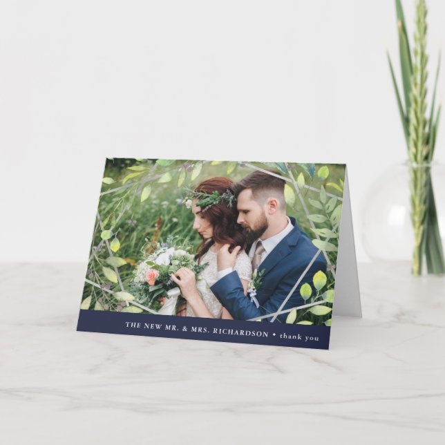 Modernes Botanisches| Silver Geo mit Foto Vielen D Dankeskarte (Vorderseite)