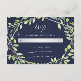 Modernes botanisches | Silver Look Wedding RSVP Karte