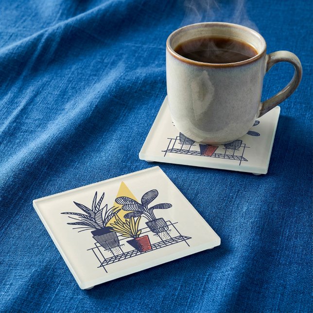 Modernes botanisches Topfhaus Pflanze Illustration Glasuntersetzer (Modern Botanical potted house Plant Illustration Glass Coaster.)