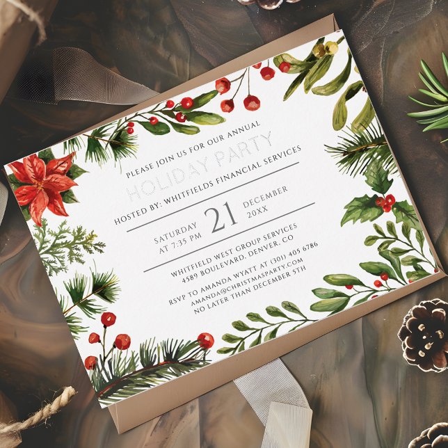 Modernes botanisches Weihnachtsgebäck Silver Folieneinladung (Christmas Holidays Botanical Corporate Party Invitation)