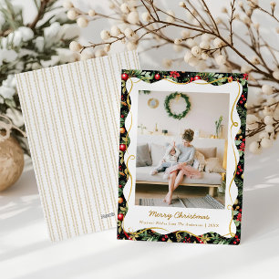 Modernes Botanisches Weihnachtsschwarz und Gold 1  Feiertagskarte
