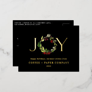 Modernes botanisches Weihnachtsunternehmen in Aqua Folien Feiertagspostkarte