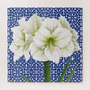 Modernes Botanisches Weißer Amaryllis-Puzzle Puzzle