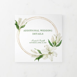 Modernes botanisches White Lily Wedding Details Dreifach Gefaltete Karte