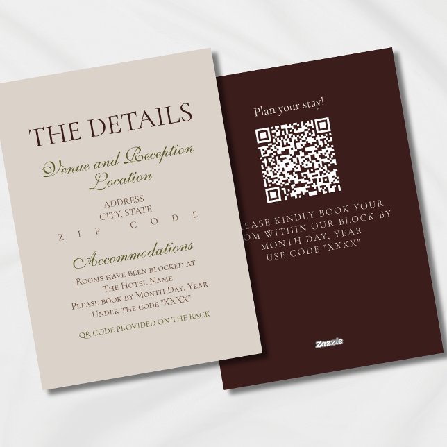 Modernes Braun Hotel für Hochzeiten Begleitkarte (Modern Elegant Mousse Brown Wedding Suite Theme with options to personalize for your special day.)
