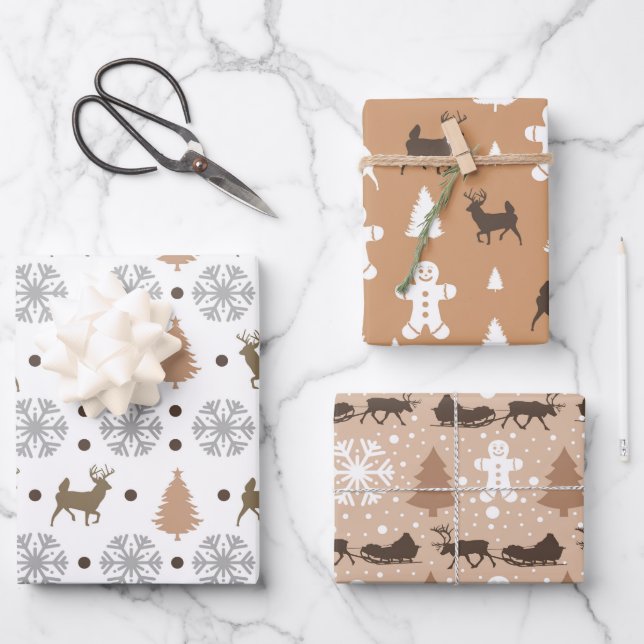 Modernes Braun- und Weißwinterdesign Geschenkpapier Set (Vorderseite)