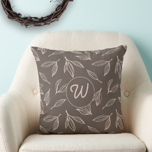 Modernes braunes Blattmonogramm  Kissen