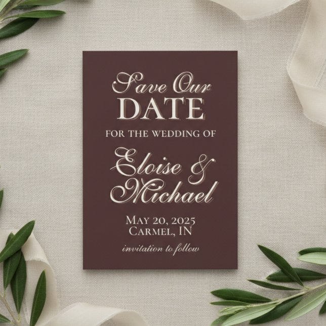 Modernes braunes vertikales Foto Save the Date (Modern Mousse Brown Vertical Photo Save the Date)