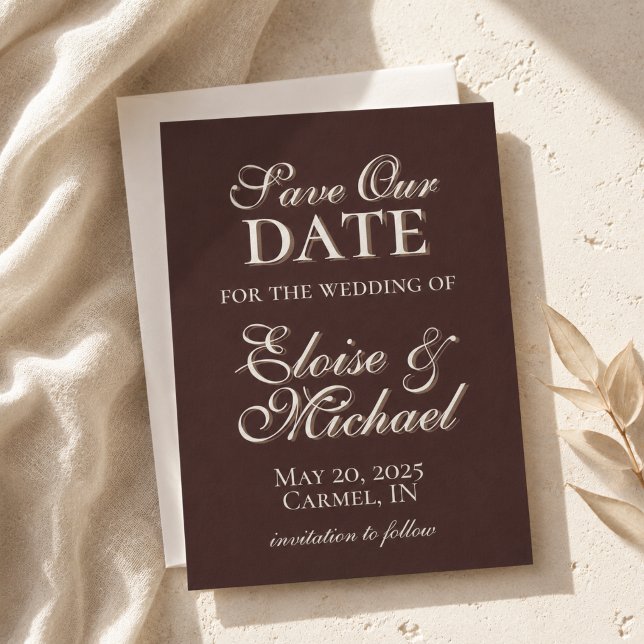 Modernes braunes vertikales Foto Save the Date (Modern Mousse Brown Vertical Photo Save the Date)
