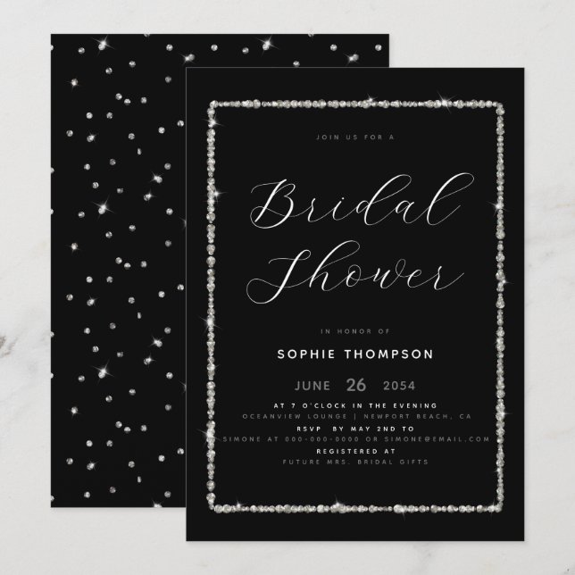 Modernes Brautparty aus Diamond-Sparkor-Glitzer Einladung (Vorne/Hinten)
