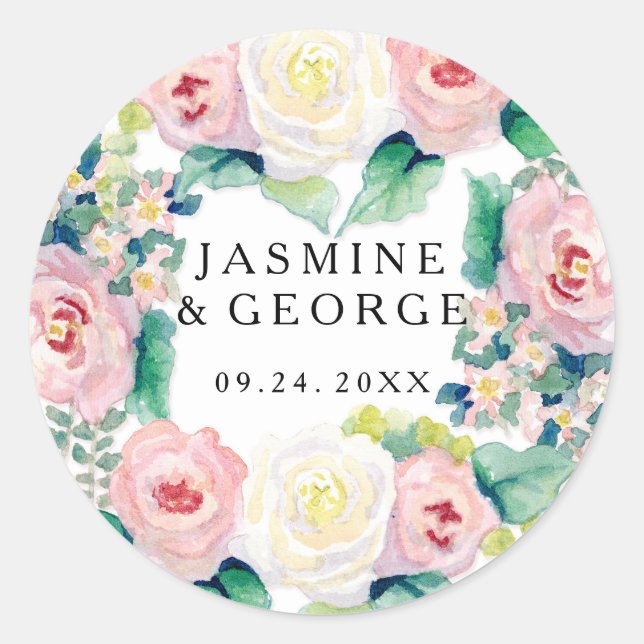 MODERNES Brautparty Chic Wide Stripes w Rose Runder Aufkleber (Vorderseite)