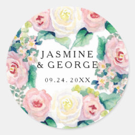 MODERNES Brautparty Chic Wide Stripes w Rose Runder Aufkleber