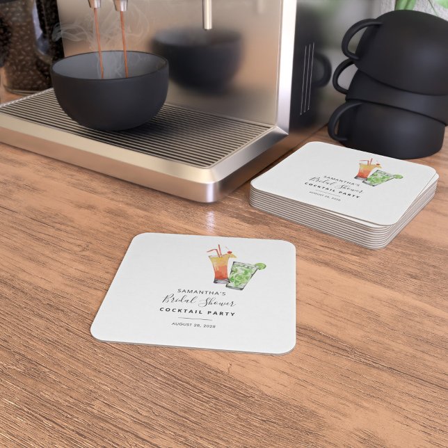 Modernes Brautparty Cocktail Party Rechteckiger Pappuntersetzer (Bridal Shower Cocktail Party Coasters)