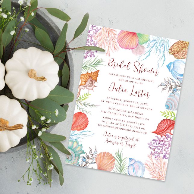 Modernes Brautparty der Blue Sea Muschel Beach Einladung (Von Creator hochgeladen)