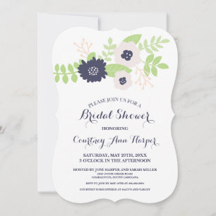 Modernes Brautparty für Flora und Fauna (Navy Blue Einladung