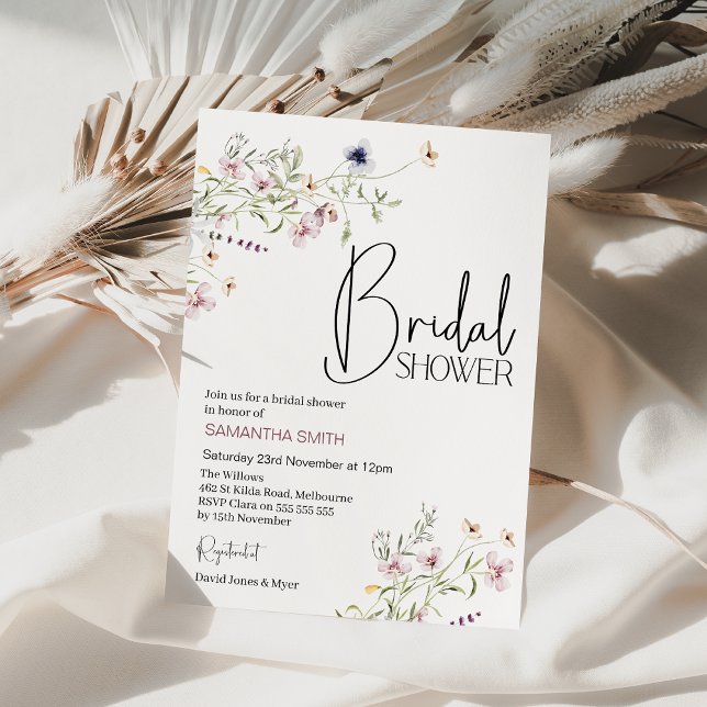 Modernes Brautparty für Lila Wildblume Einladung (Delicate wildflowers bridal shower invitation, Wedding shower wildflowers, Wildflower bridal shower )