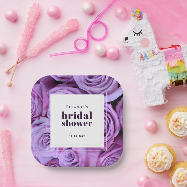 Modernes Brautparty für Minimalistische Lila Rose Pappteller (Party)