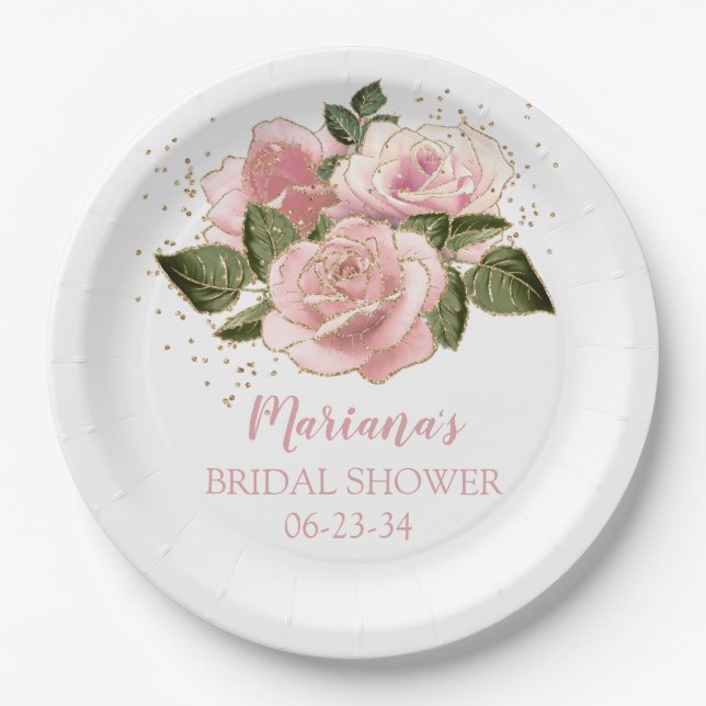 Modernes Brautparty für rosa und goldene Rose Pappteller (Vorderseite)