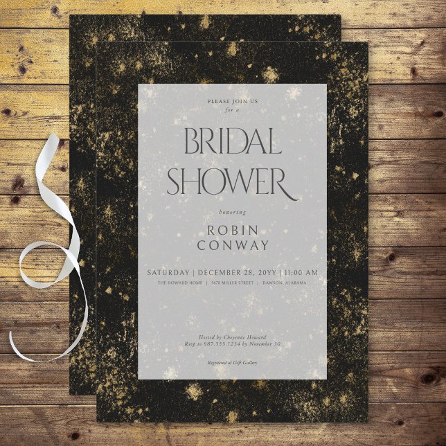 Modernes Brautparty für Schwarz-Gold-Glitzer Einladung (Modern Minimal Black & Gold Glitter Bridal Shower Invitation)