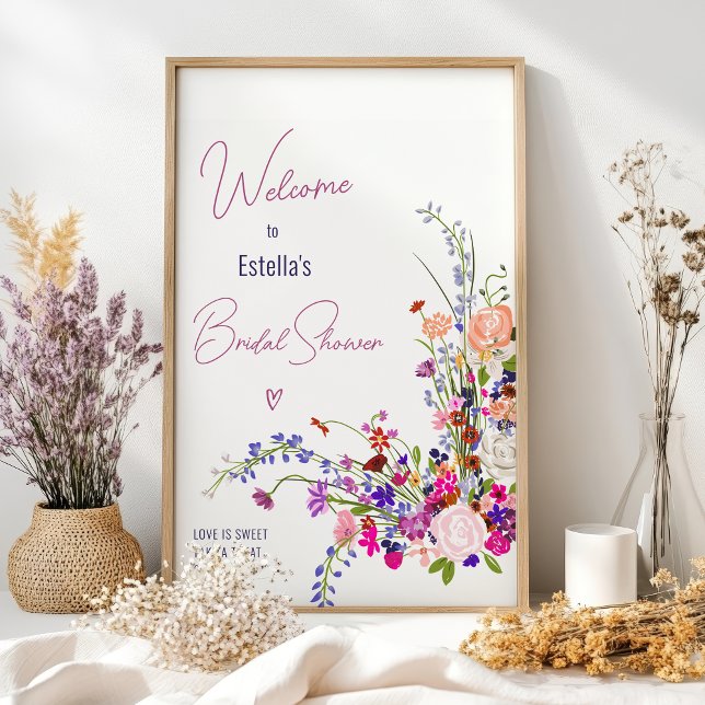 Modernes Brautparty für wild lebende Blume Poster (Modern wild flowers script bridal shower welcome poster)