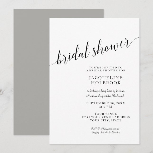 Modernes Brautparty Minimalistische Skripttypograf Einladung (Vorne/Hinten)