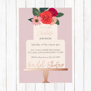 Modernes Brautparty mit Blumenkuchen Gold Folieneinladung