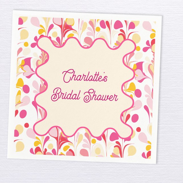 Modernes Brautparty Retro Abstrakt rosa Wavy Serviette (Modern abstract groovy abstract wavy personalized bridal shower party paper napkin)