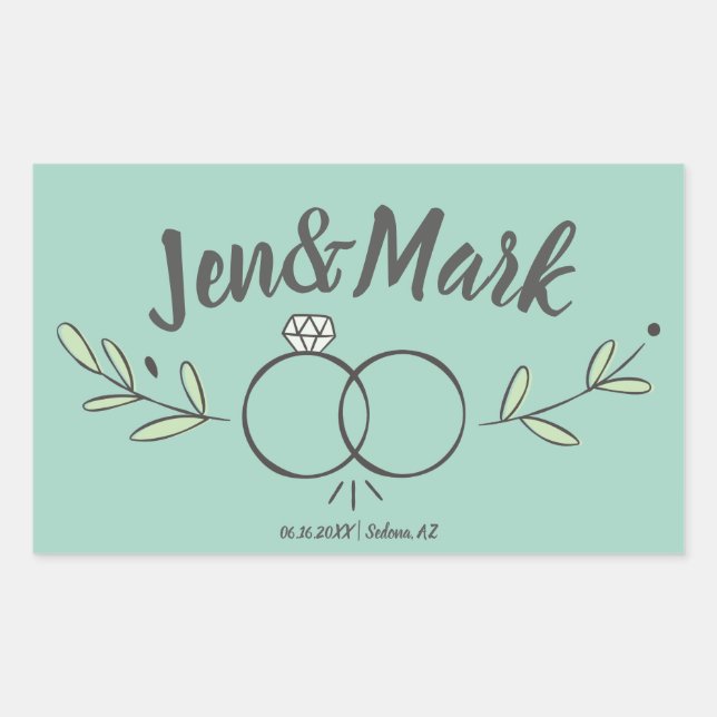 Modernes Brautring-Doodle Save the Date Rechteckiger Aufkleber (Vorderseite)