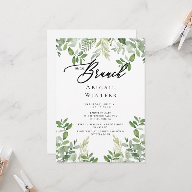 Modernes Bridal Brunch Foliage Brautparty I Einladung (Vorderseite/Rückseite Beispiel)