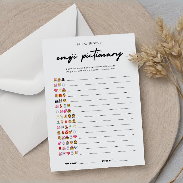 Modernes Bridal Emoji Pictionary Game mit Antworte Einladung (Von Creator hochgeladen)